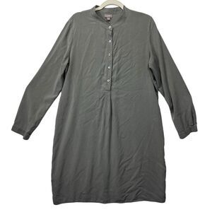 J Jill Green 100% silk MIDI Dress Cotton Silk Long Sleeve Button Lagenlook